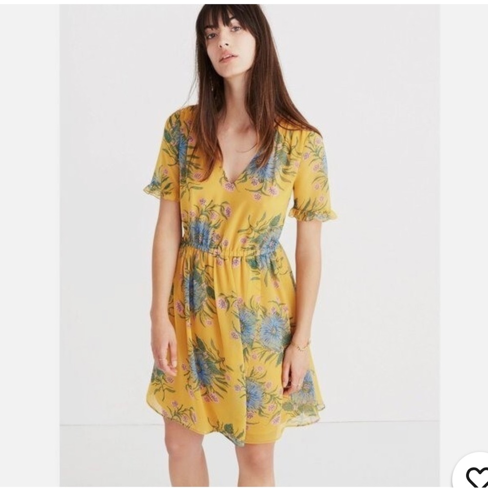 91 Madewell Sweetgrass Painted Blooms Mini Dress Yellow Floral Ruffle Sleeve 4